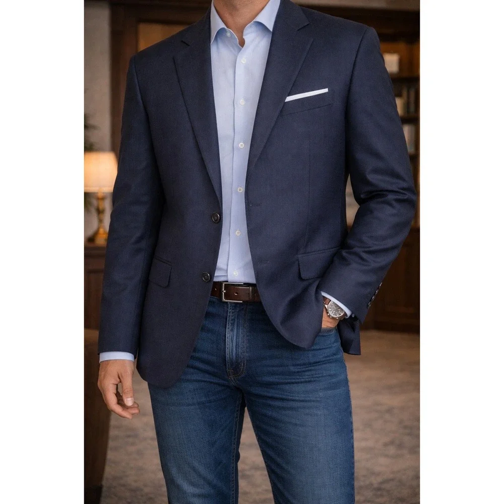 Jack Wills Blazer Sport Coat Jacket 100% Wool Mens XL‎ Navy Blue